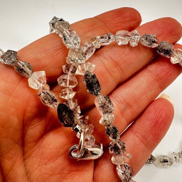 24" of all Herkimer Diamond quartz chip necklace with 925 sterling silver clasp! - Picture 4 of 11